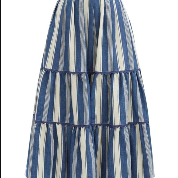 Weekend Max Mara Baruffa Linen Cotton Striped Tired Midi Skirt Like New - Picture 3 of 9